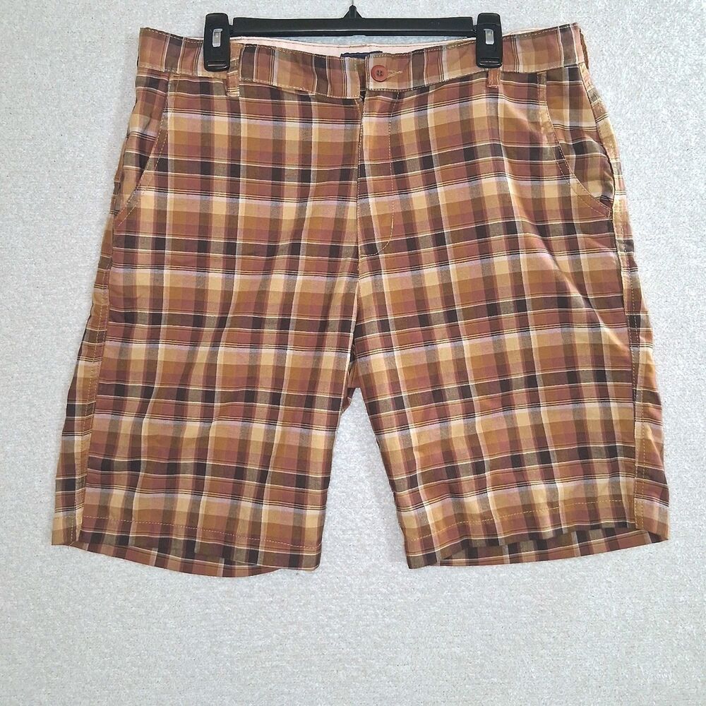 100% Cotton Plaid Mens Shorts Sz 36 Vacation Travel Casual Lightweight Summer